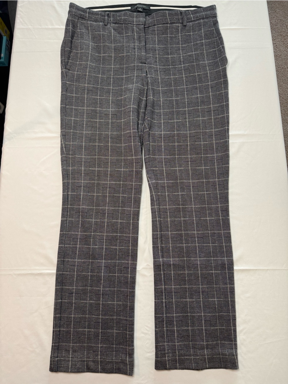 Ann Taylor Gray Plaid Straight-Leg Trousers